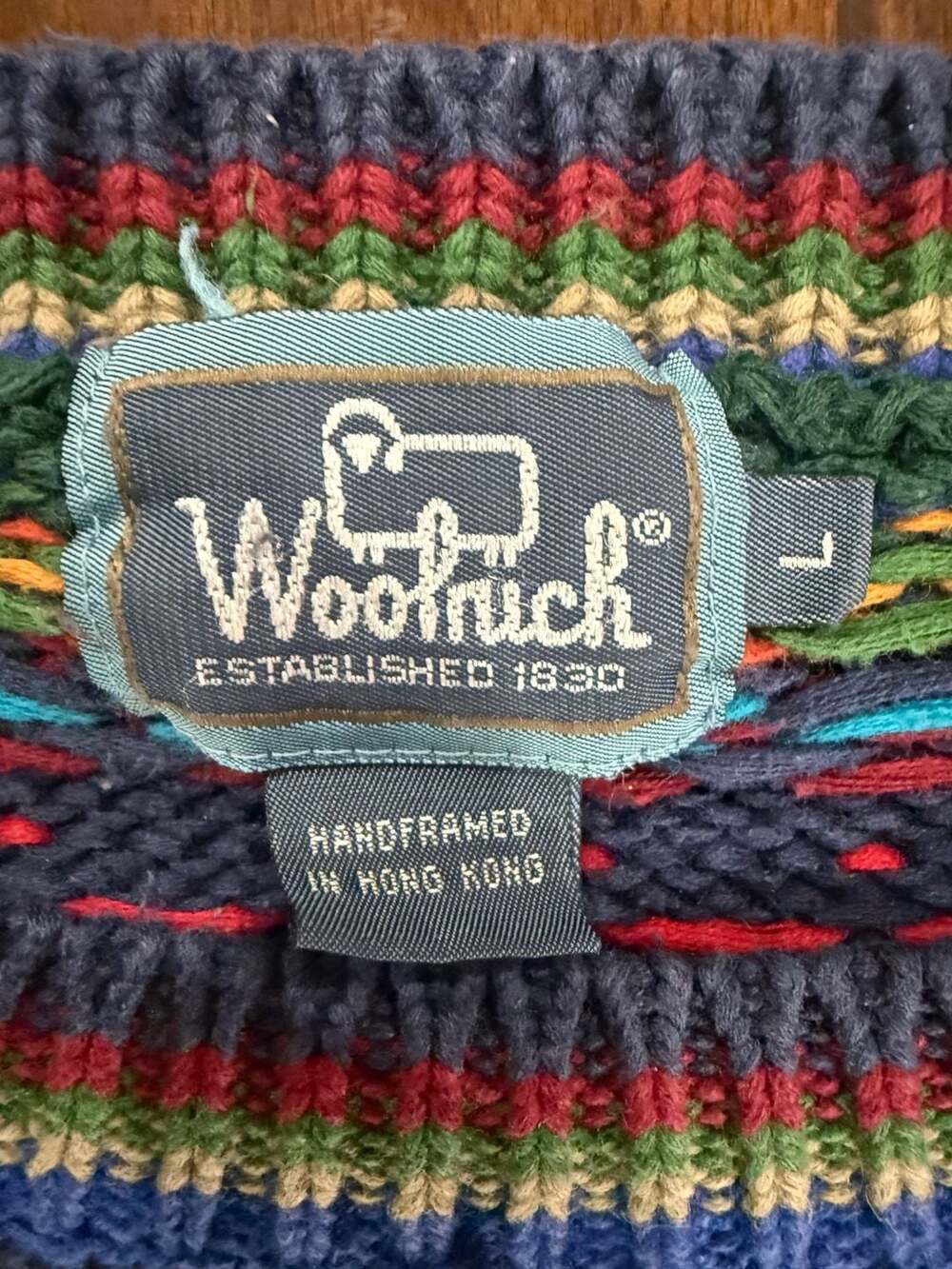 Vintage Woolrich Handframed Ramie Cotton Fair Isle Grandpa Sweater L Made HK - Picture 4 of 8